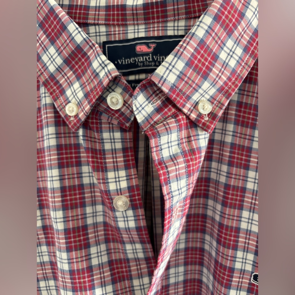Men’s New With Tags Vineyard Vines Red and White Plaid Button-Down Shirt Size XL - Picture 6 of 6